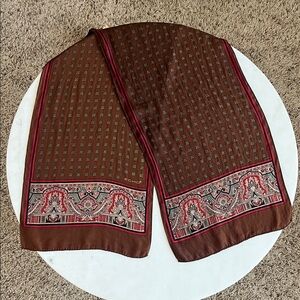 Echo Silk Scarf Brown Geometric Pattern 52 inch Long 11 inch Wide